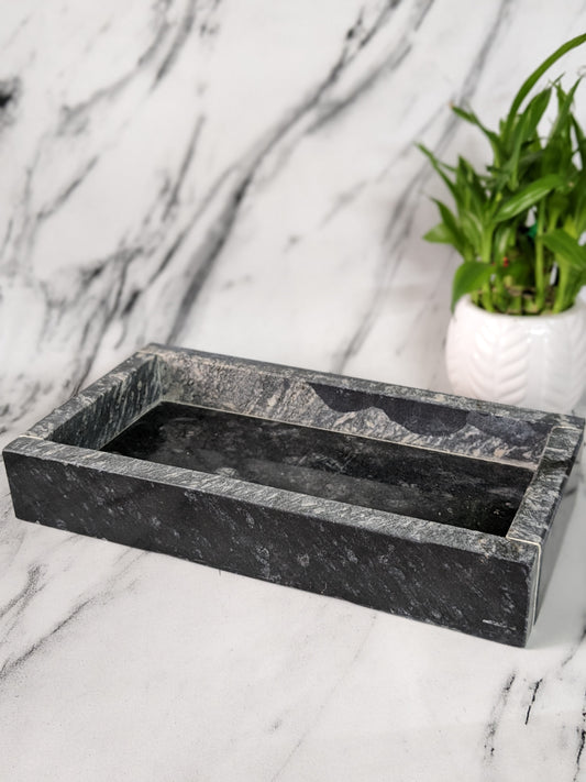 Black Marble Tray Rectangle 12In