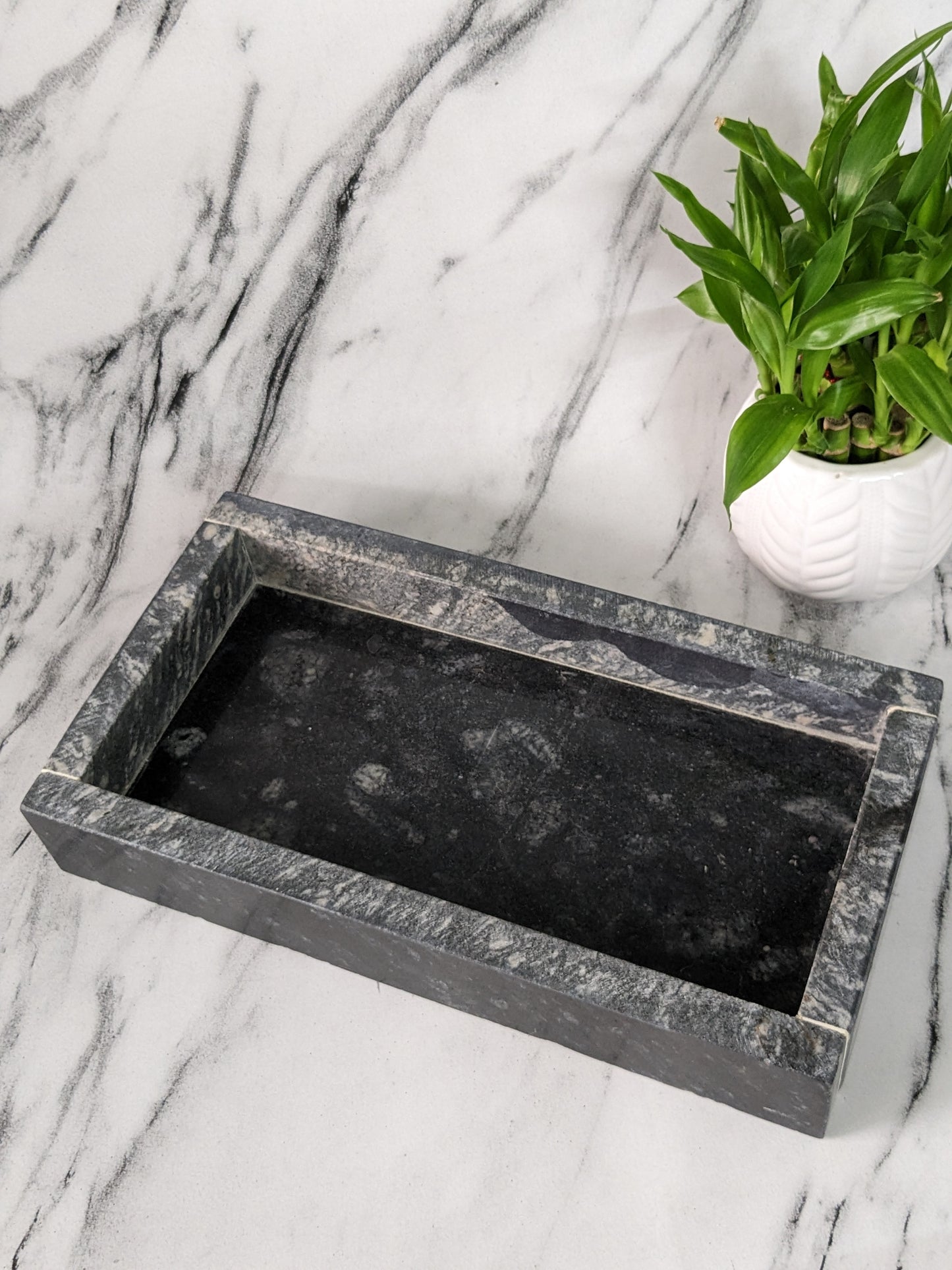 Black Marble Tray Rectangle 12In