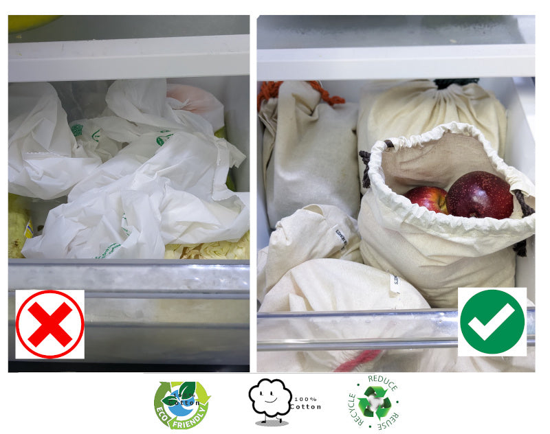 Premium Cotton Produce Bags for Fridge and Pantry(Set of 6)