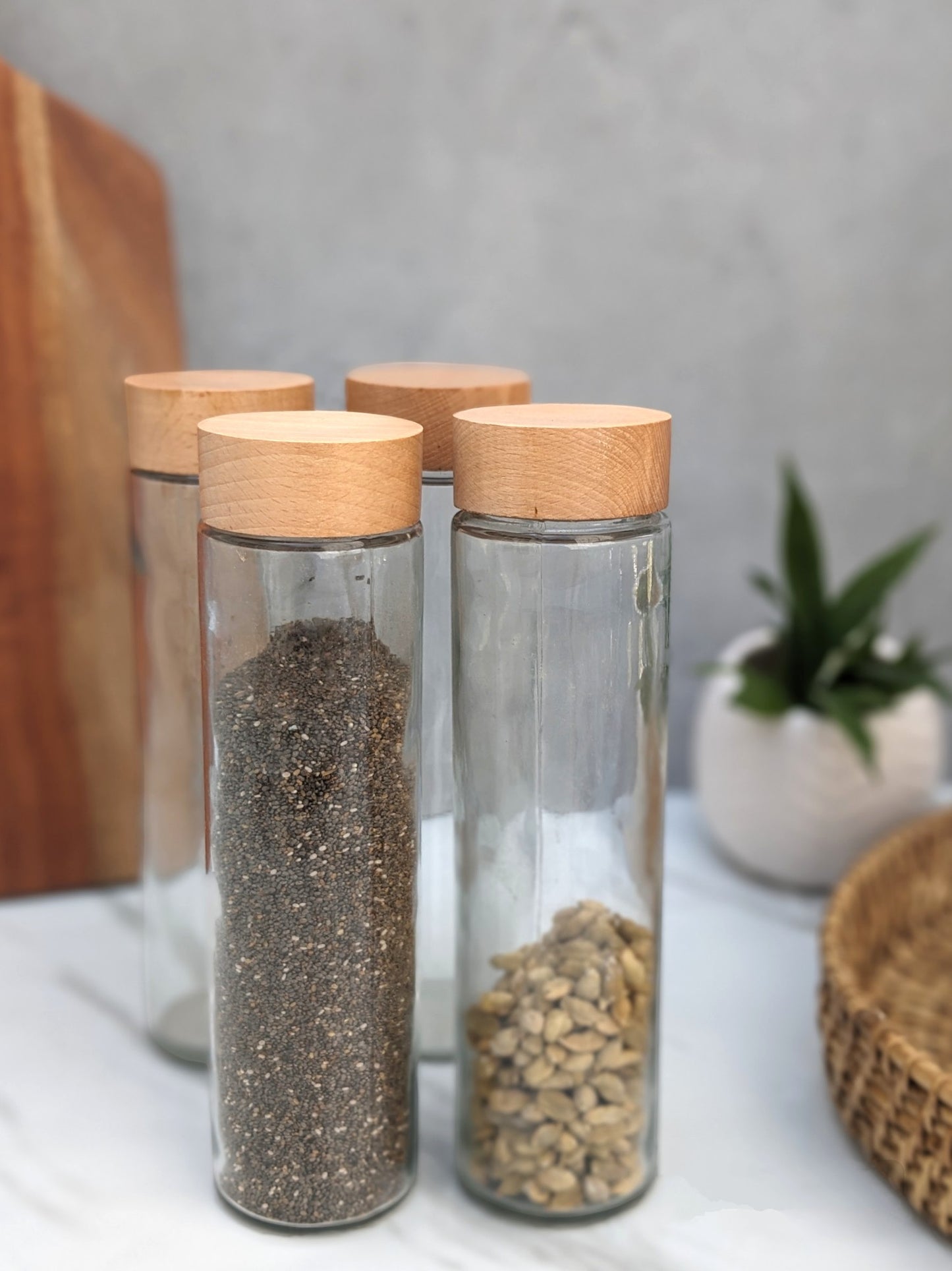 450ml Long Bamboo Glass Jars with Wooden Lid(Set of 4)