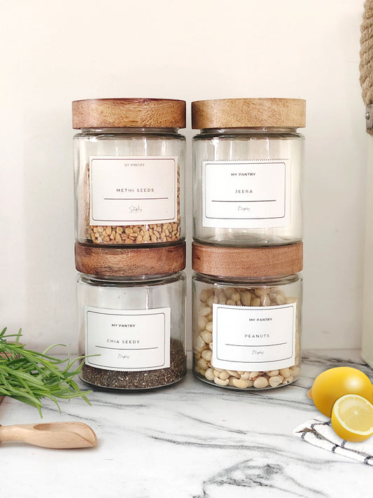 500ml Airtight Medium Glass Jars with Stackable Wooden Lid(Set of 4)
