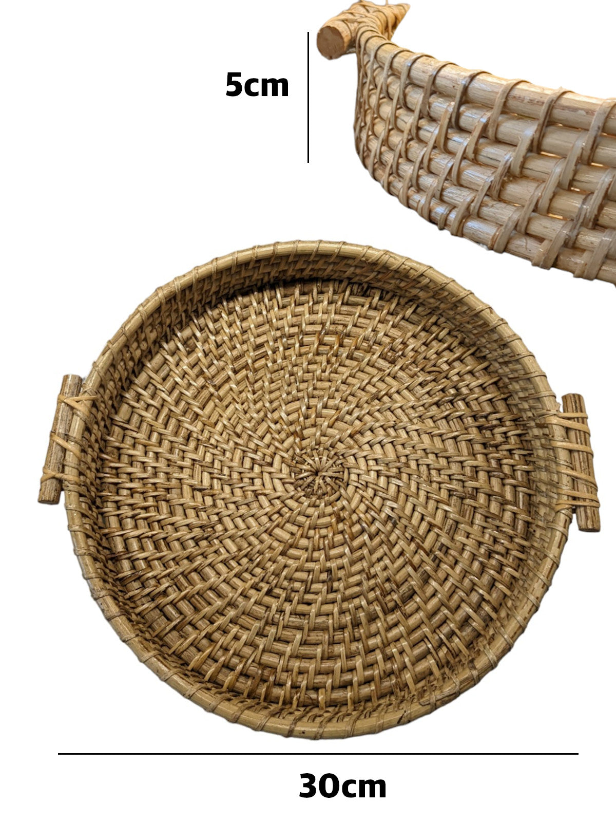 Cane Round Tray with Handles 12Inch