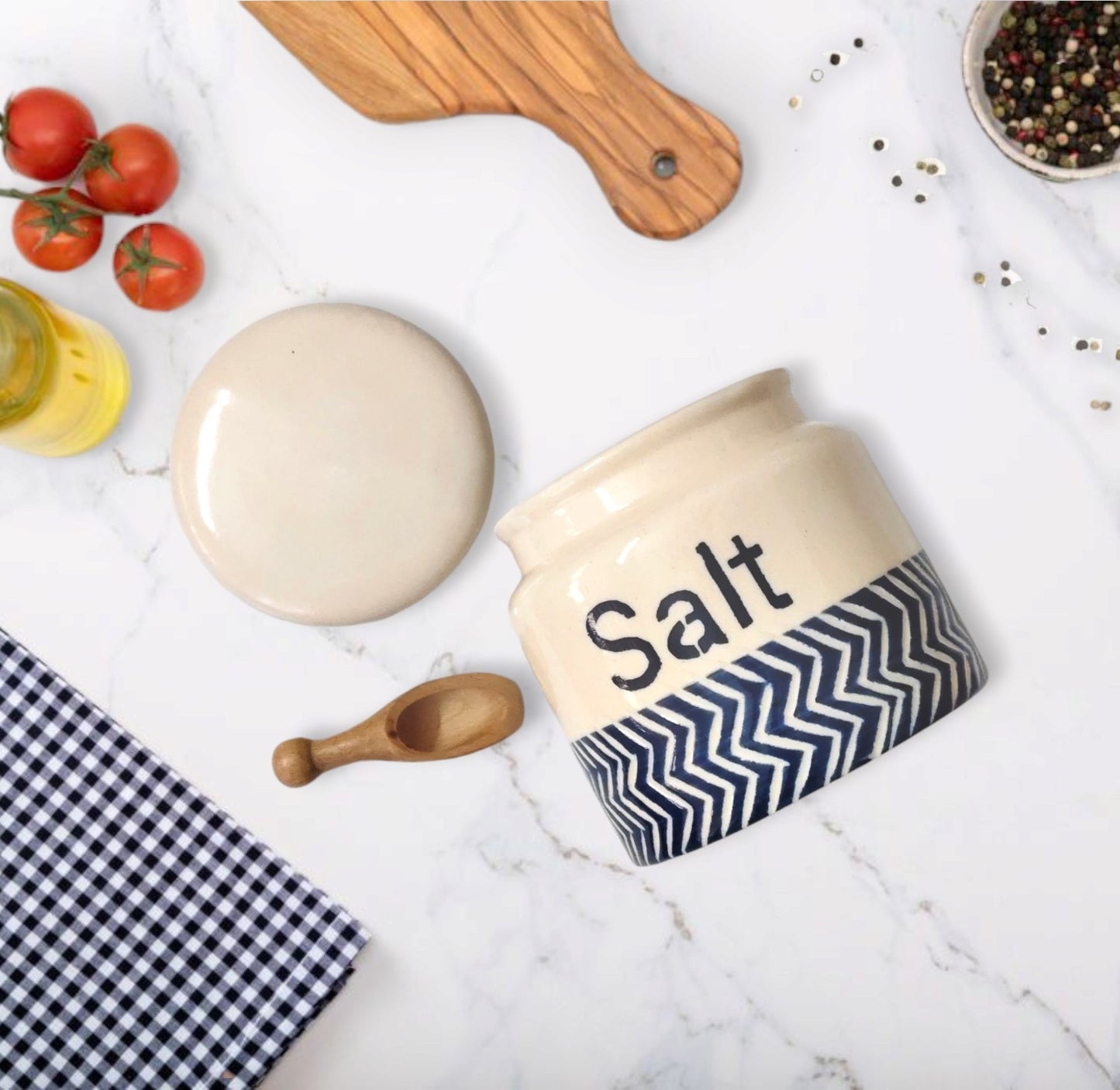 Ceramic Salt Jar (500ml) with Spoon