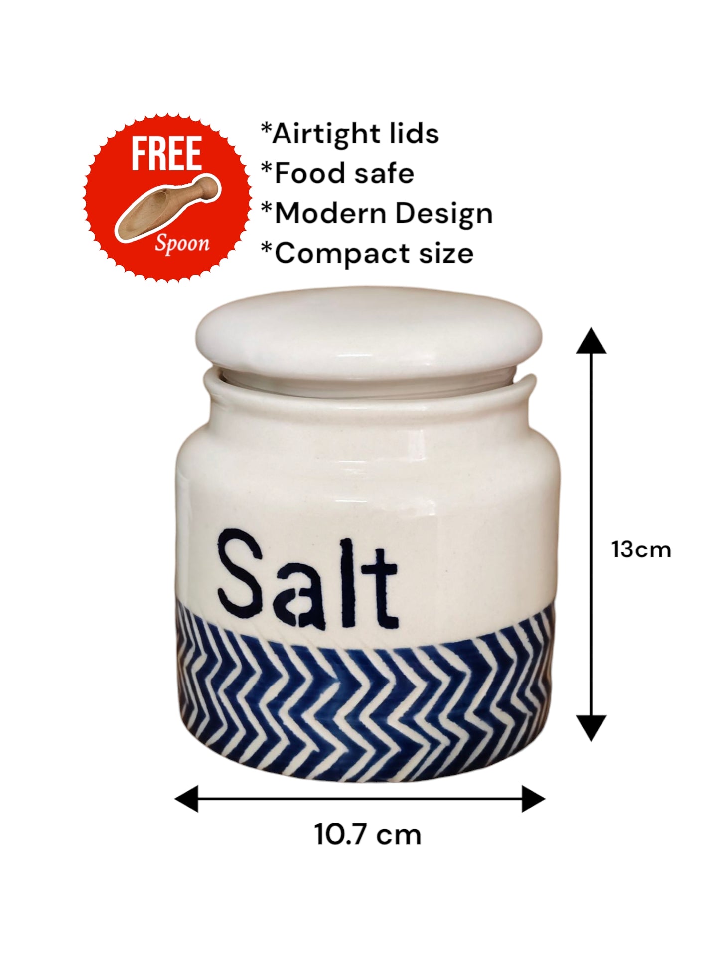 Ceramic Salt Jar (500ml) with Spoon