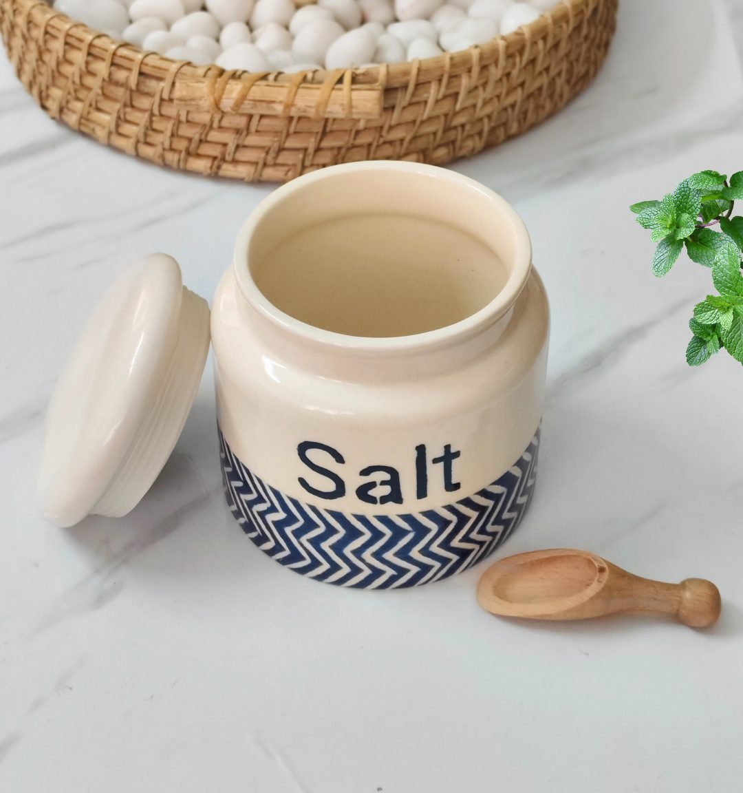Ceramic Salt Jar (500ml) with Spoon