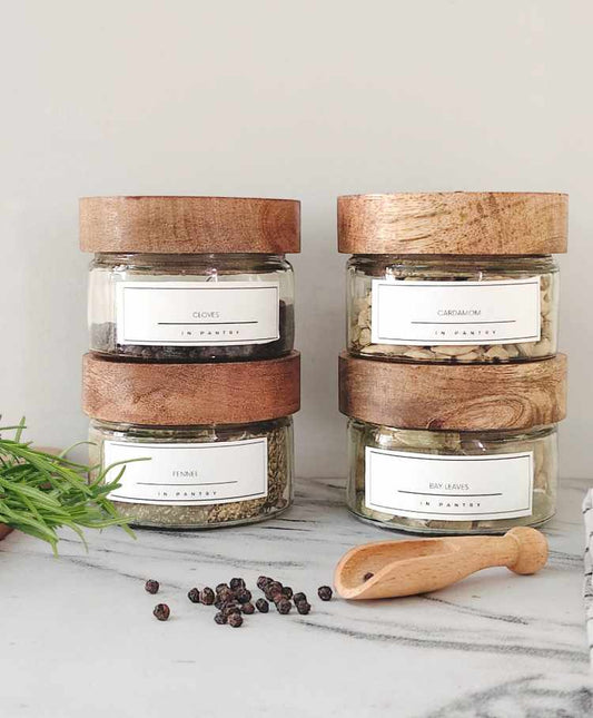 225ml Airtight Glass Stackable Small Masala Jars (Set of 4)