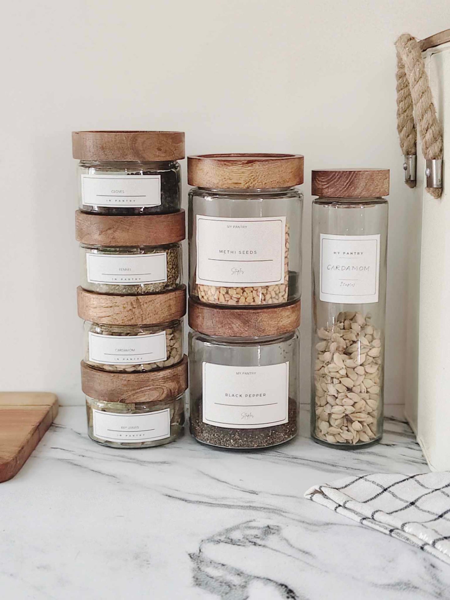 225ml Airtight Glass Stackable Small Masala Jars (Set of 4)