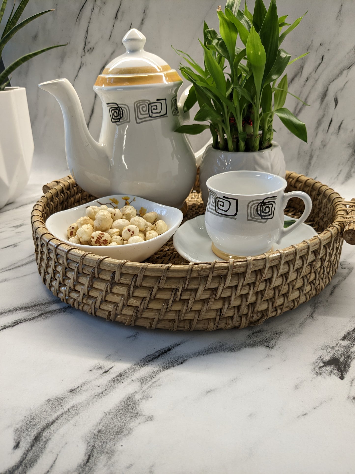 Cane Round Tray with Handles 12Inch