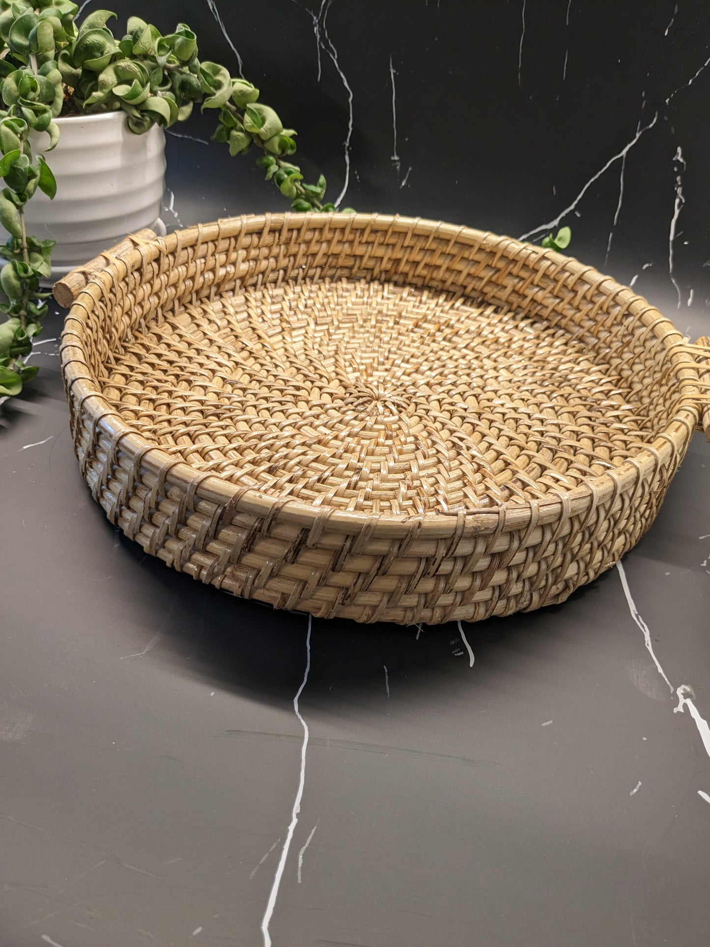 Cane Round Tray with Handles 12Inch
