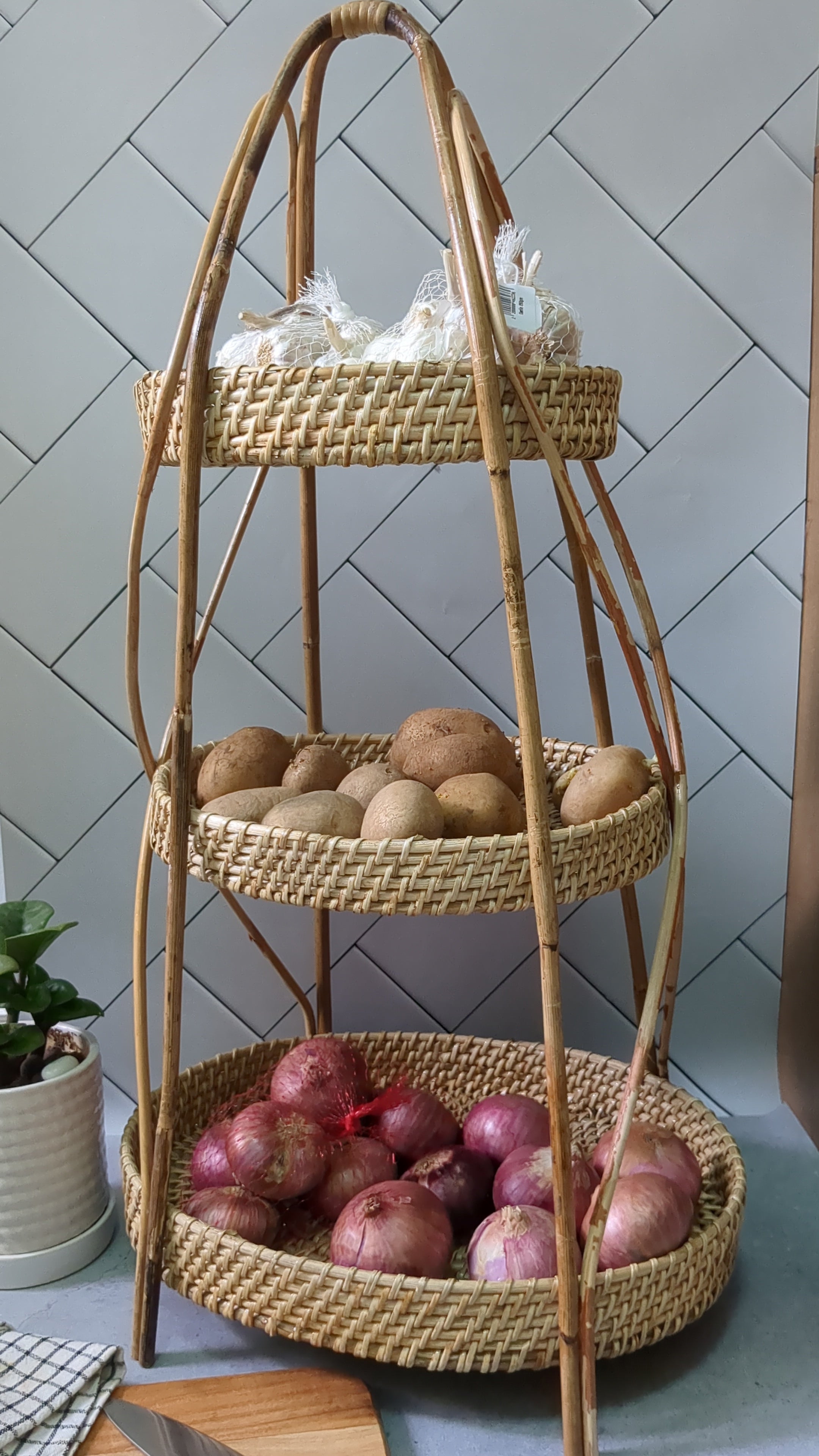 3 tier online wicker basket stand