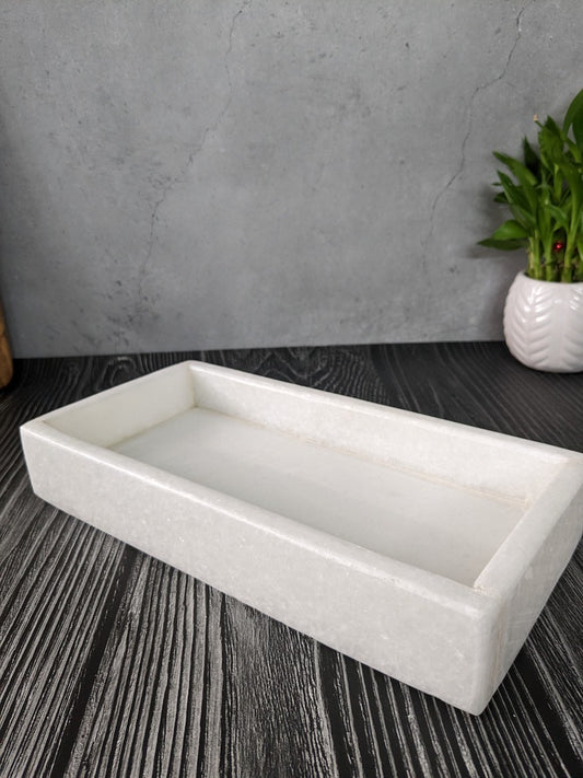 White Marble Tray Rectangle 12In