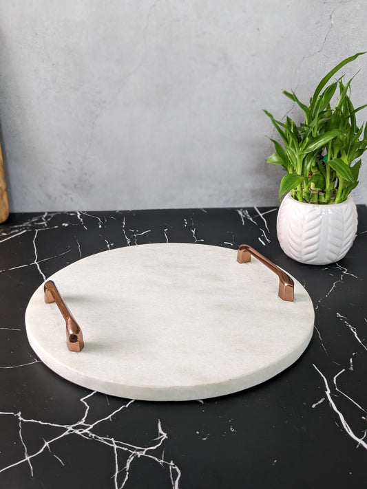 White marble Round Tray 12In