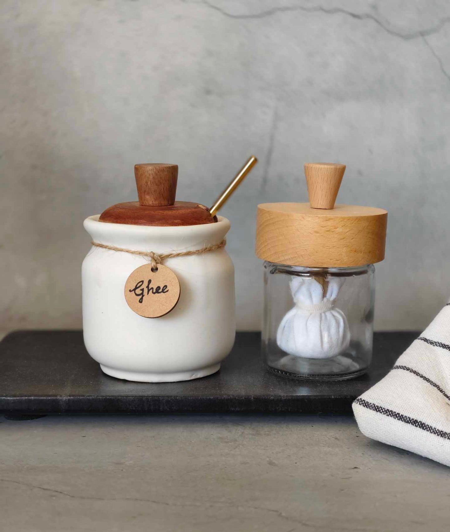 Mini Ghee Jar with Wooden Oil Spreader for Dosa Pan