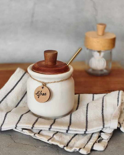 Mini Ghee Jar with Wooden Oil Spreader for Dosa Pan
